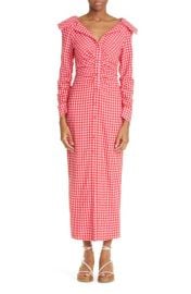 Lela Rose Long Sleeve Featherweight Gingham Wool Dress at Nordstrom