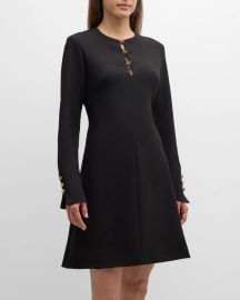 Lela Rose Long Sleeve Short Dress with Bow Details at Neiman Marcus