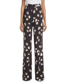 Lela Rose Maggie High-Waist Wide-Leg Floral-Print Pants at Neiman Marcus