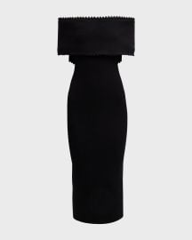 Lela Rose Off-Shoulder Midi Dress with Scalloped Trim at Neiman Marcus