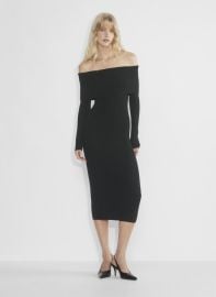 Lela Rose Off Shoulder Midi Dress with Scalloped Trim at Aritzia