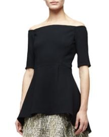 Lela Rose Off-The-Shoulder Half-Sleeve Peplum Top Black at Neiman Marcus