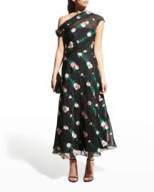 Lela Rose Off-the-Shoulder Embroidered Midi Dress at Neiman Marcus