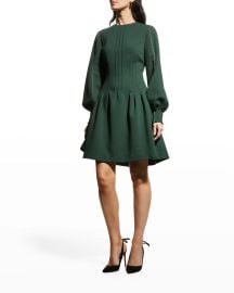 Lela Rose Seamed Long Sleeve Mini Dress at Neiman Marcus