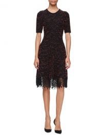 Lela Rose Speckled-Tweed Lace-Hem Dress  Black Coral   Neiman at Neiman Marcus