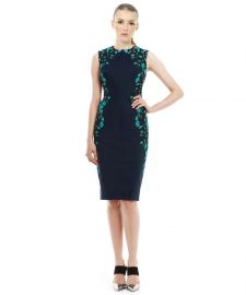 Lela Rose Vine Embroidered Tulle Sleeveless Sheath Cocktail Day Dress at Amazon