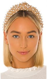 Lele Sadoughi Faux Leather Pearl Knotted Headband in Ginger Bread from Revolve com at Revolve