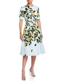 Lemon Print Belted Midi Dress by Oscar de la Renta at Neiman Marcus