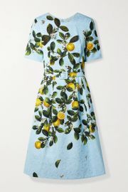 Lemon Print Belted Midi Dress by Oscar de la Renta at Net A Porter