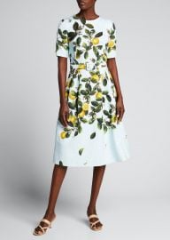 Lemon Print Belted Midi Dress by Oscar de la Renta at Bergdorf Goodman