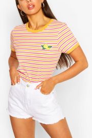 Lemon Stripe Ringer T-shirt at Boohoo