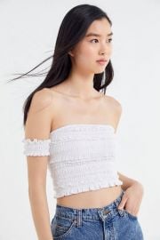 Lena Smocked Off-The-Shoulder Cropped Top at Urban Outfitters