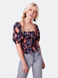 Leon Navy Floral Smocked Bodice Top at Verishop