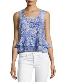 Leopard Fever Ruffled Tank Blue Crush at Last Call