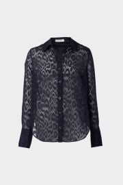 Leopard Jacquard Button Down Blouse in Navy at Milly