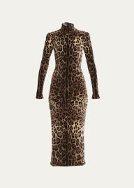 Leopard Jacquard Chenille High-Neck Midi Dress at Bergdorf Goodman