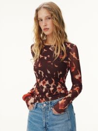 Leopard Print Mesh Fitted Long-Sleeve Top COMMENSE at Commense