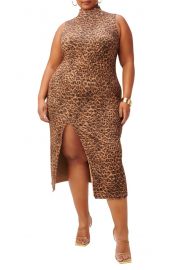 Leopard Print Mock Neck Body-Con Dress at Nordstrom