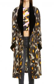 Leopard Print Velvet Trim Robe Jacket at Nordstrom