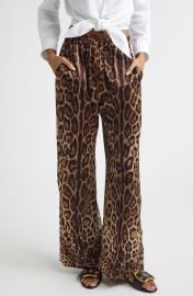Leopard Print Wide Leg Stretch Silk Satin Pajama Pants at Nordstrom
