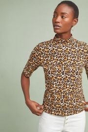 Leopard Short-Sleeved Turtleneck at Anthropologie