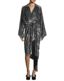 Leopard Velvet Fil Coupe Kimono Wrap Dress at Bergdorf Goodman