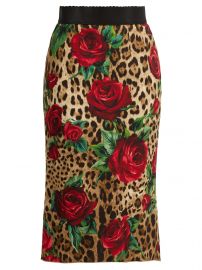 Leopard and rose-print cady pencil skirt at Matches