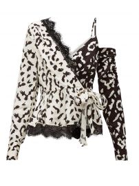 Leopard-print asymmetric satin top at Matches