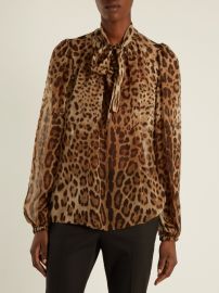 Leopard-print tie-neck silk-chiffon top at Matches