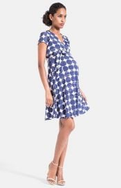 Leota Cap Sleeve Faux Wrap Maternity Dress in Dots at Nordstrom