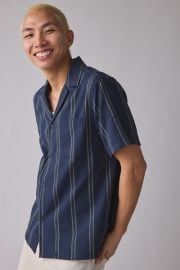 Les Deux Lawson Stripe Pattern Short Sleeve Shirt at Urban Outfitters
