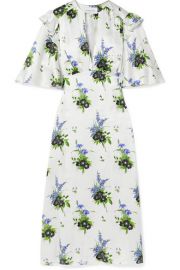 Les R  veries - Ruffled floral-print silk-satin midi dress at Net A Porter