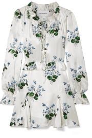 Les R  veries - Tie-front ruffled floral-print silk-satin mini dress at Net A Porter