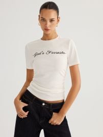 Letter pattern Short Sleeve Ruched T-Shirt COMMENSE at Commense