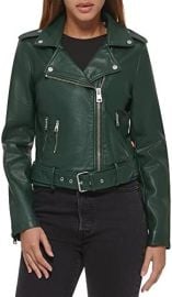 Levi39s Women39s Faux Leather Belted Motorcycle Jacket Standard and Plus Sizes at Women39s Coats Shop at Amazon