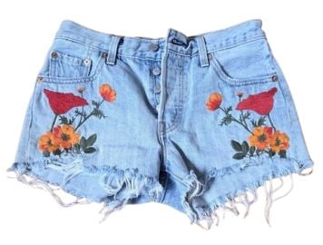 Levis 501 Denim Shorts Floral Poppy Embroidered Size 25 Practically New Condit eBay at eBay