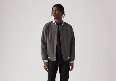 Levis Faux Suede Varsity Stripe Bomber Jacket at Levis