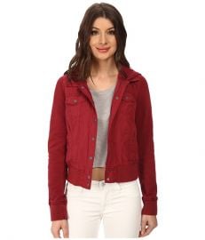 Levis Mixed Media Fashion Trucker w Jersey Sleeve and Hood Cabernet at Zappos