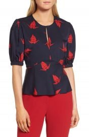 Lewit Puffed Sleeve Print Silk Top at Nordstrom