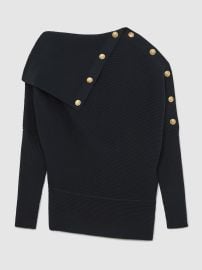Lexi Rib Knit Button Shawl Jumper in Navy at Reiss