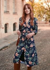 Lexie Dress in Printed Maxi Navy Flowers at Sezane