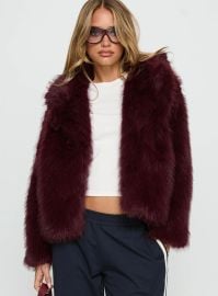 Liannah Faux Fur Jacket Red Princess Polly at Princess Polly