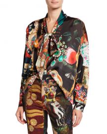 Libertine Memento Mori Tie-Neck Charmeuse Blouse at Neiman Marcus