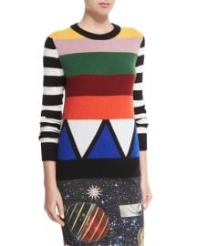 Libertine Sonia Striped Jewel-Neck Cashmere Sweater Multi Colors at Neiman Marcus