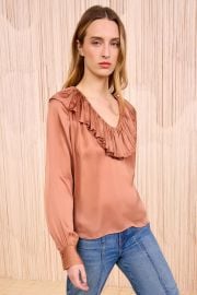 Liese Silk Ruffle Neckline Long Sleeve Blouse - Desert Rose Ruffle Neckline Silk Blouse Dusty Pink - Ulla Johnson at Ulla Johnson