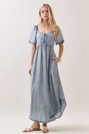 Light Blue Chambray Cinched Tie Bust Maxi Dress PinkBlush at Pink Blush