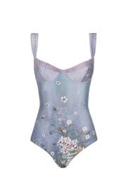 Light Blue Floral Balconette One-Piece Swimsuit at Luisa Beccaria