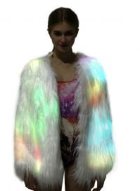 Light Up Coat Fur Led Jacket for Women Glow White Furry Faux Fur Burning Man Costumes Rave Clothes at Amazon