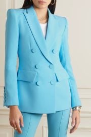 Light blue Landon double-breasted crepe blazer at Net a Porter