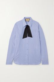 Light blue Twinsburg bow-detailed pintucked cotton Oxford shirt GUCCI NET-A-PORTER at Net a Porter